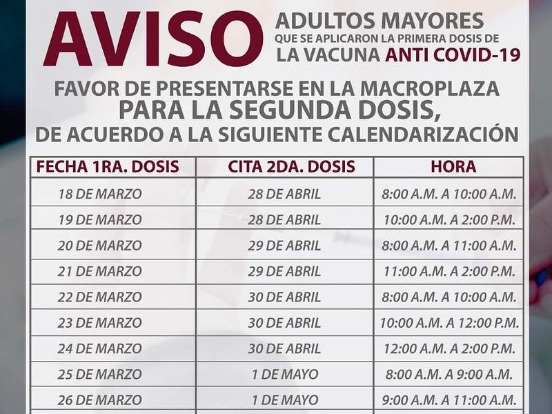 Aplicar&aacute;n en Acu&ntilde;a segunda dosis de vacuna contra COVID a mayores de 60 a&ntilde;os