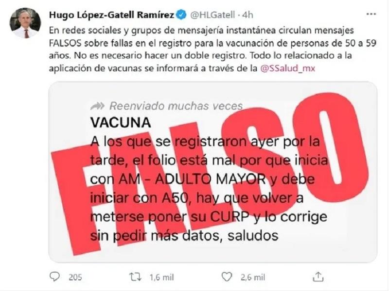 Desmiente L&oacute;pez-Gatell doble registro en plataforma nacional para vacunar contra el COVID-19 a adultos de 50 a 59 a&ntilde;os