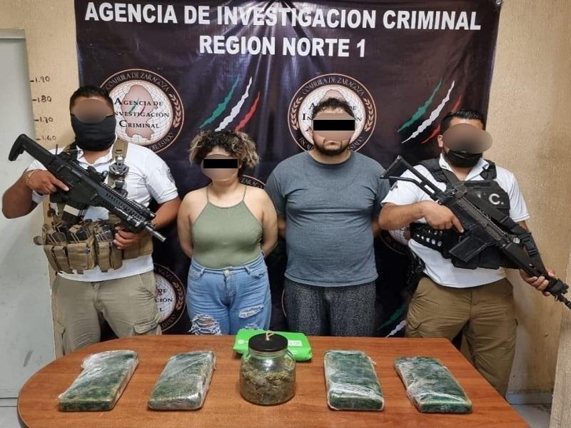 Detienen a pareja con cerca de 5 kilos de mariguana en Piedras Negras