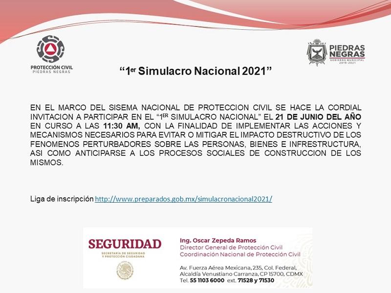 Invita Protecci&oacute;n Civil Municipal a registrarse para participar en el  Primer Simulacro Nacional 2021