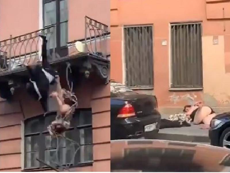 Captan en video a pareja que discutía en su balcón y cae desde 7 metros de altura (video)