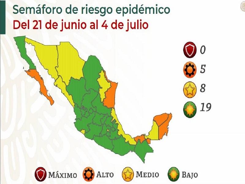 Semáforo COVID pinta de verde a 19 estados, entre ellos Coahuila; CDMX regresa al amarillo