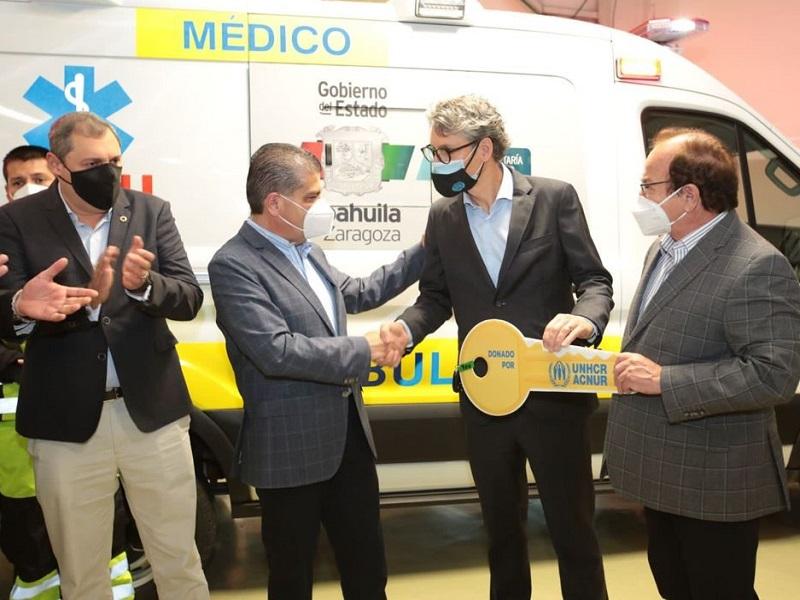 Dona ACNUR ambulancia e insumos a sector salud de Coahuila