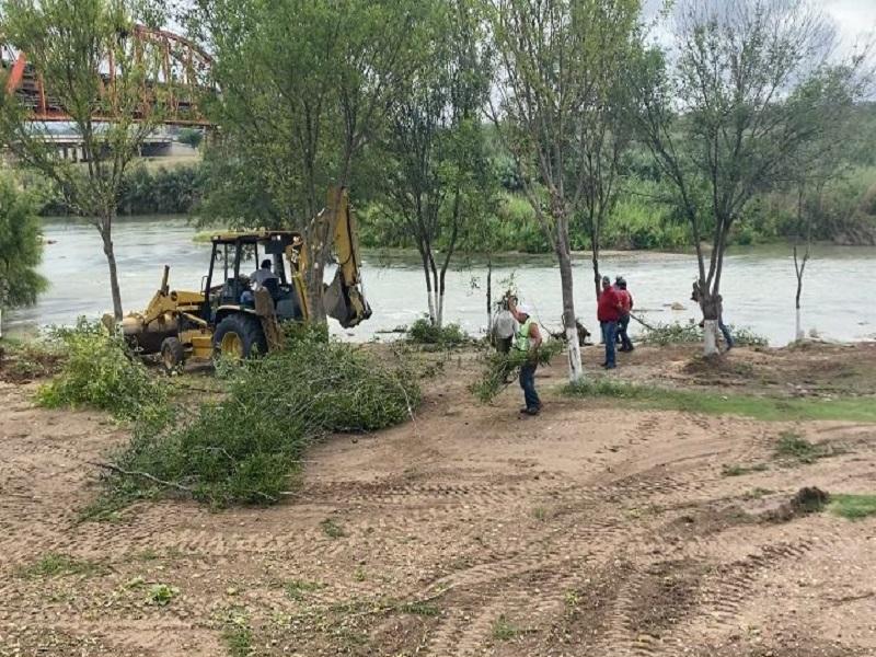 Podan &aacute;rboles y retiran mezquites y huizaches para dar seguridad y mejor aspecto en la vega del r&iacute;o Bravo (video)