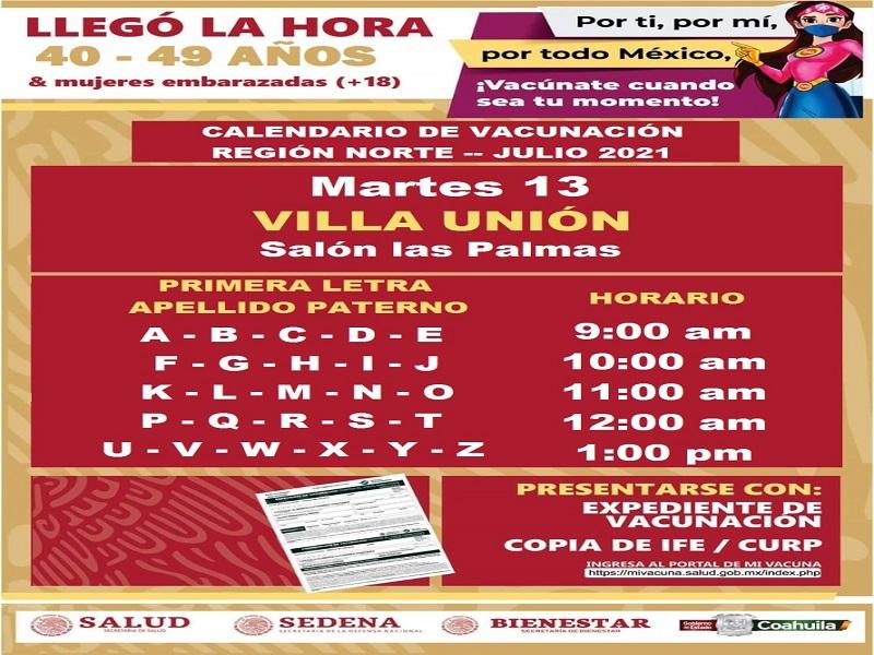Este es el cronograma para vacunar contra el COVID-19 a los 18 a 39 años en Guerrero e Hidalgo, en Villa Unión a los de 40+
