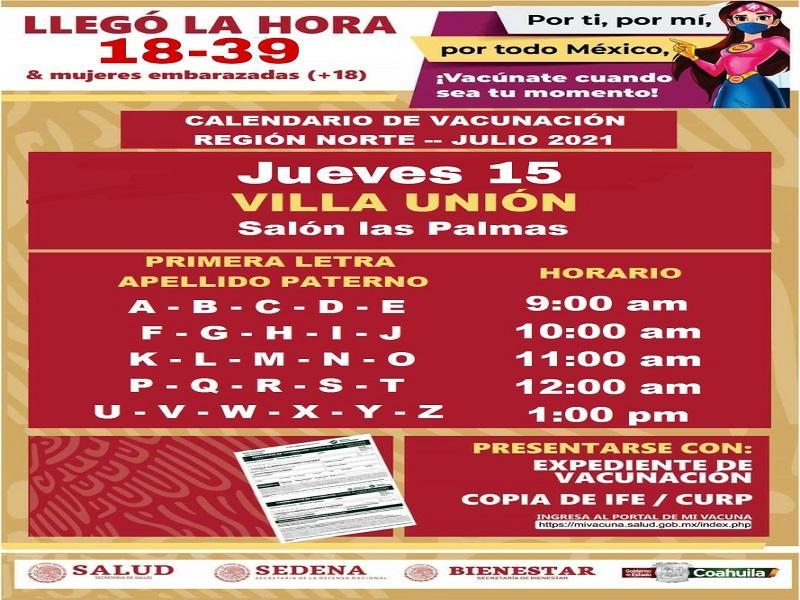 Este jueves aplican vacuna anticovid a personas de 18 a 39 años en Villa Unión 