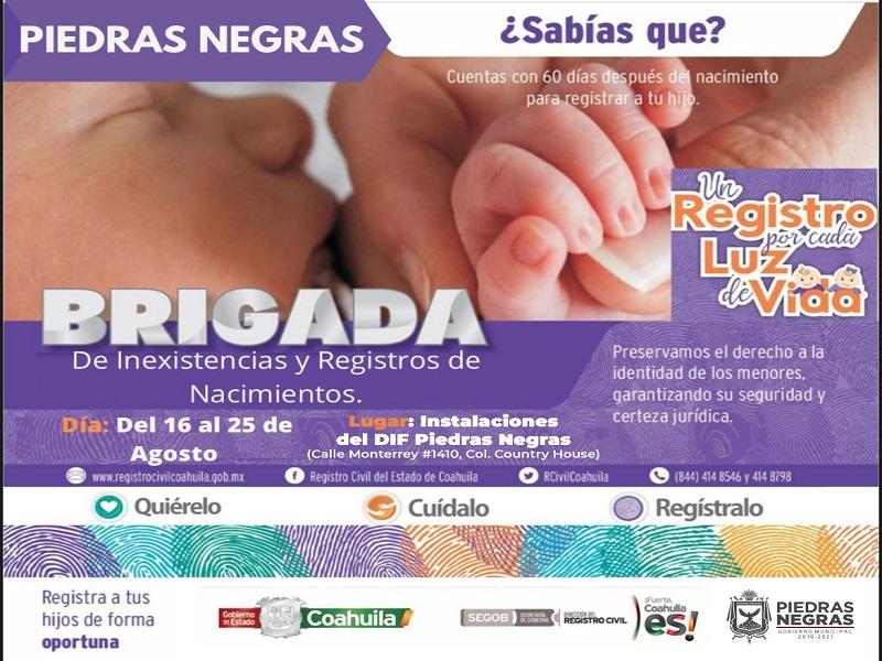 Invita DIF Piedras Negras a la Brigada de Inexistencias y Registros de Nacimientos