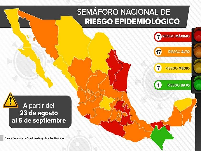 Coahuila sigue en semáforo epidemiológico amarillo; Tamaulipas, Puebla, Hidalgo y Tabasco pasaron a rojo