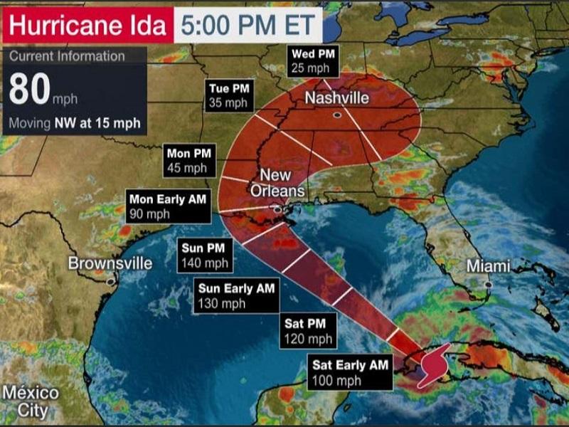 Huracán IDA sería devastador, pegará el mismo día en que Katrina arrasó hace 16 años 