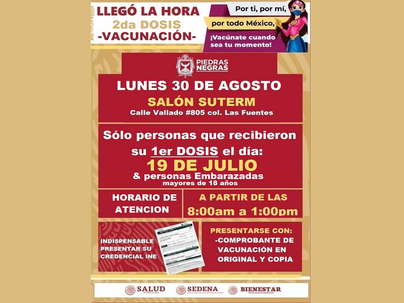 Sigue aplicaci&oacute;n de segundas dosis de Pfizer, &uacute;nicamente a quienes se vacunaron el 19 de julio