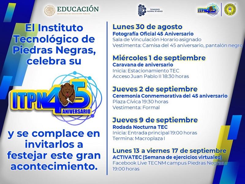 Celebrar&aacute; el Tecnol&oacute;gico de Piedras Negras su 45 aniversario