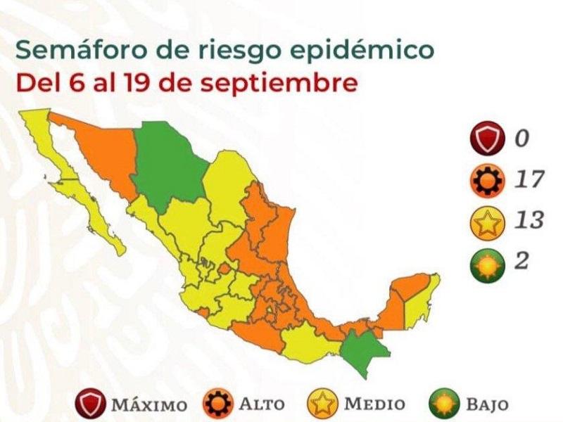 Semáforo COVID: México le dice adiós al rojo, hay 17 estados en naranja, 13 en amarillo y 2 en verde