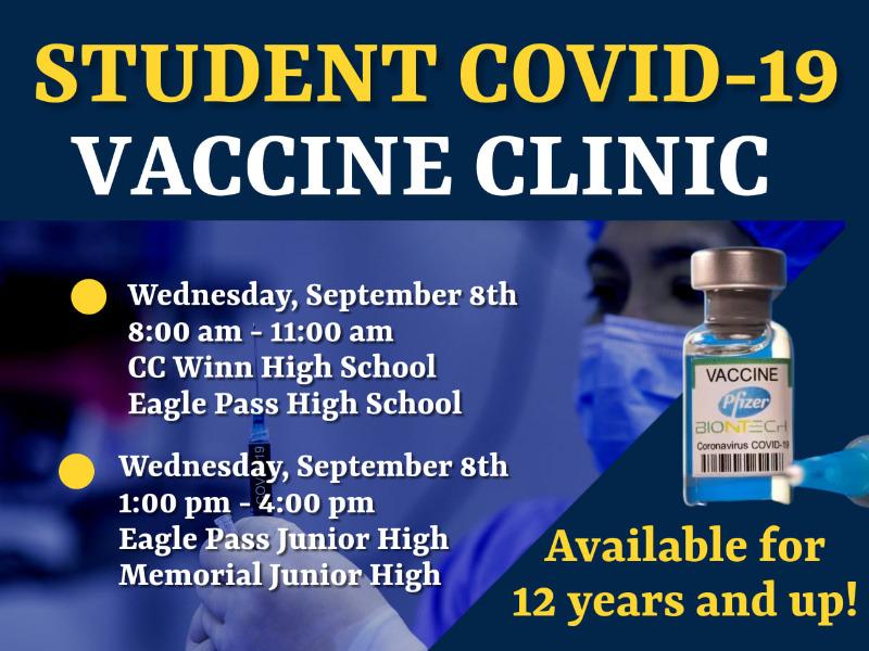 Este miércoles vacunarán contra el COVID a estudiantes de la Junior High y High School de Eagle Pass