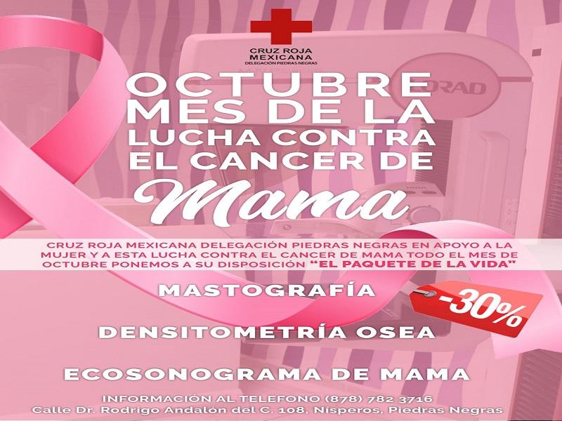 Ofrece Cruz Roja paquete promocional de detecci&oacute;n de c&aacute;ncer de mama 