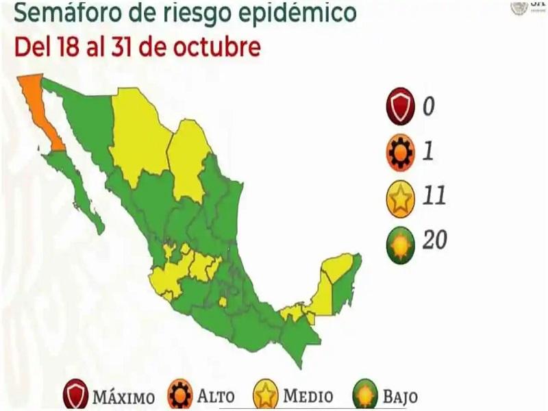 M&eacute;xico se pinta de verde en sem&aacute;foro COVID, hay 11 estados en amarillo y solo uno en naranja