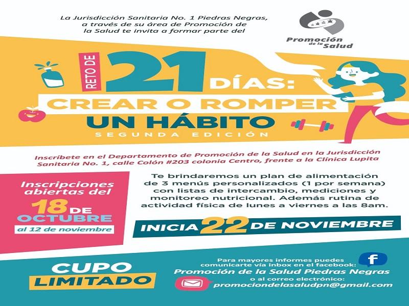 Este lunes abren registro para participar en segundo reto de 21 d&iacute;as para crear o romper un h&aacute;bito