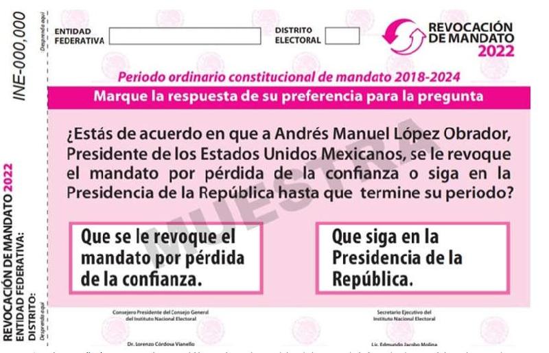 Comisi&oacute;n del INE aprueba papeleta para revocaci&oacute;n de mandato de AMLO