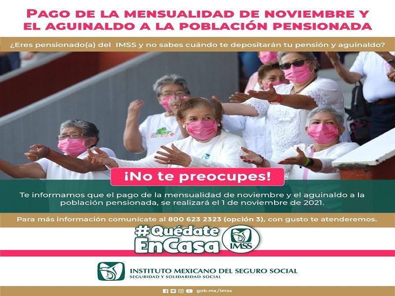 Pensionados del IMSS recibir&aacute;n pago de su prestaci&oacute;n y aguinaldo a partir de este lunes