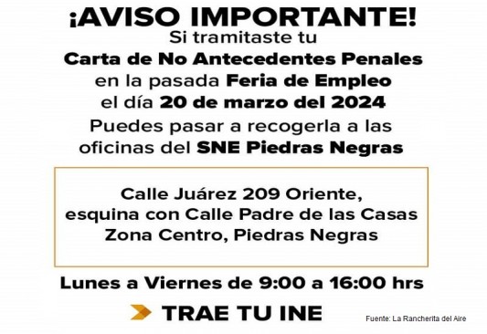 Aviso carta de no antecedentes